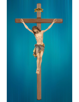 Magnifique crucifix avec christ en bois sculpté et peint en Italie