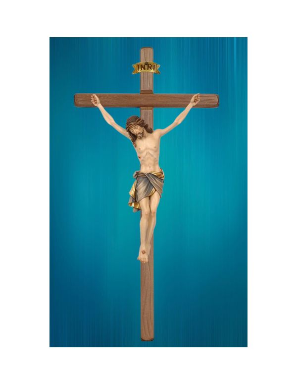 Magnifique crucifix avec christ en bois sculpté et peint en Italie