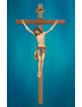 Crucifix avec Christ en bois sculpté et peint (croix bois foncé)