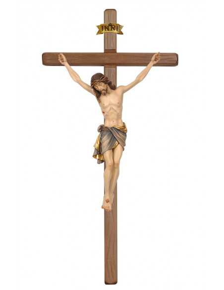 Magnifique crucifix avec christ en bois sculpté et peint en Italie