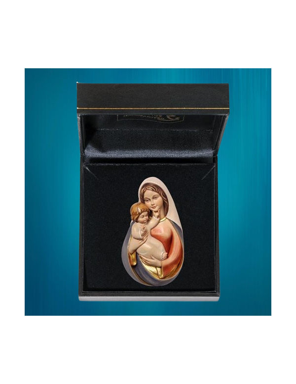 Ravissante petite statue de la Vierge à l'Enfant en bois de 6.5 cm dans sa boîte cadeau