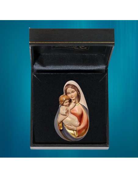 Ravissante petite statue de la Vierge à l'Enfant en bois de 6.5 cm dans sa boîte cadeau