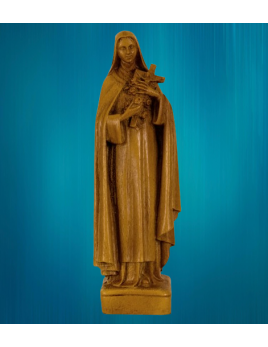Jolie statue de sainte Thérèse de l'Enfant-Jésus en hydracal ton bois clair