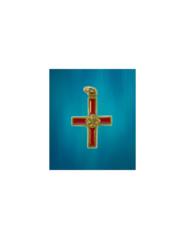 Pendentif croix en bronze émaillé - chrisme - rouge