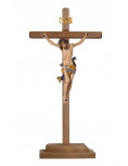 Crucifix sur pied avec Christ en bois sculpté et peint