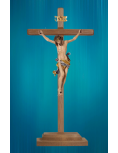 Crucifix sur pied avec Christ en bois sculpté et peint