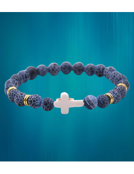 Ravissant bracelet en pierre véritable - Agate bleue craquelée