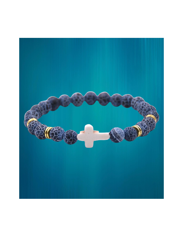 Ravissant bracelet en pierre véritable - Agate bleue craquelée