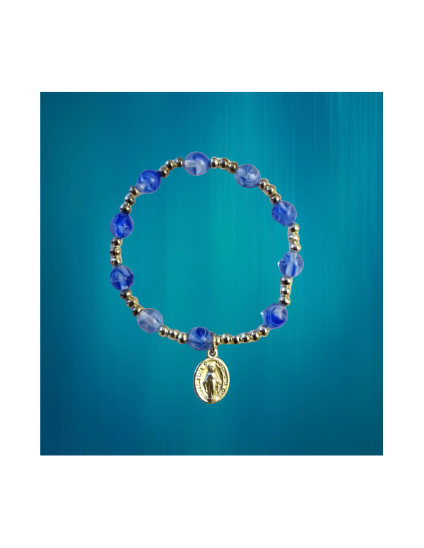Bracelet-dizainier en perles bleues avec médaille miraculeuse