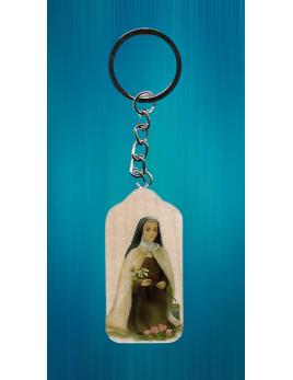 Porte-clés en bois avec l'image de sainte Thérèse de l'Enfant-Jésus.