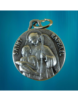 Médaille de saint Raphaël en métal argenté