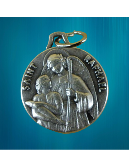 Médaille de saint Raphaël en métal argenté