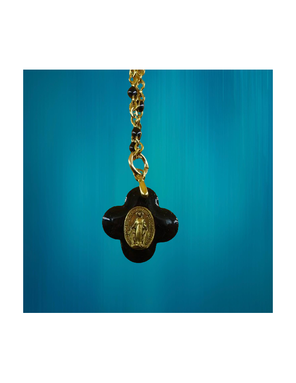 Collier médaille miraculeuse noir et or