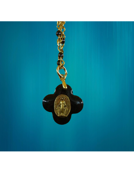 Collier médaille miraculeuse noir et or