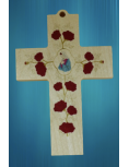 croix en bois Vierge et roses rouges