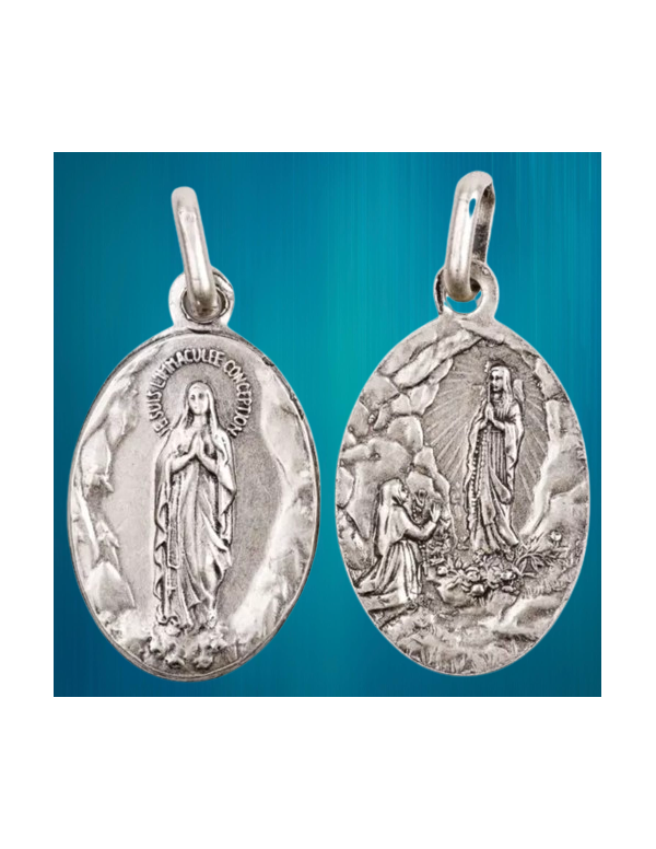 Médaille de Notre-Dame de Lourdes, en métal argenté.