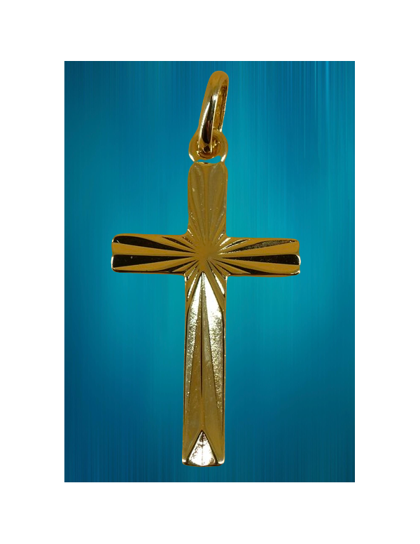 Pendentif croix striée en plaqué or