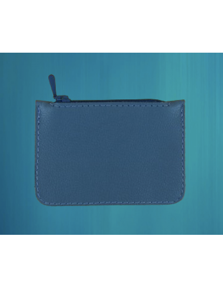 Etui pour chapelet en cuir véritable souple et bleu, fermeture à glissière.